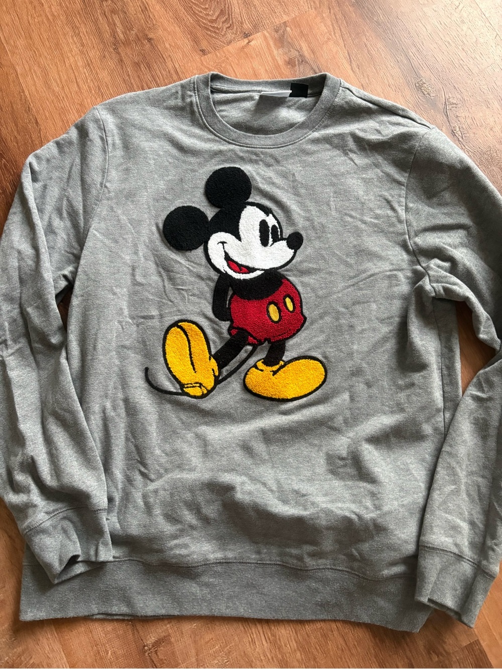 Disney Gray Sweatshirt with Embroidered Mickey Mouse in Red & Yellow